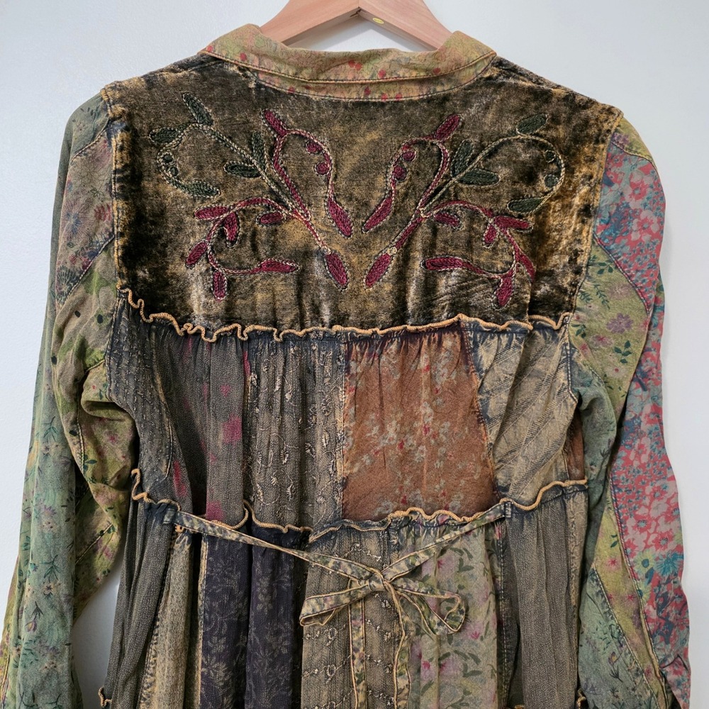 Young Threads Whimsigoth Embroidered Patchwork Shirt Dress Sz M Velvet Grunge - Picture 7 of 16